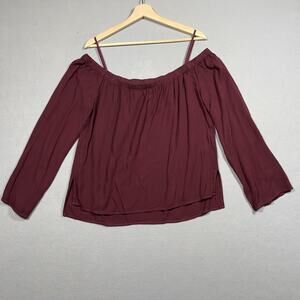 Cloth & Stone Off The Shoulder Top Women Small Maroon Long Sleeve Blouse Boho‎